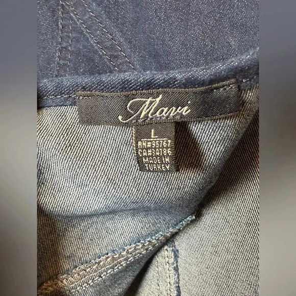 Mavi Denim Dress Dark Wash V-Back Cotton Blend Short Sleeve Women’s Size Large - Picture 2 of 7